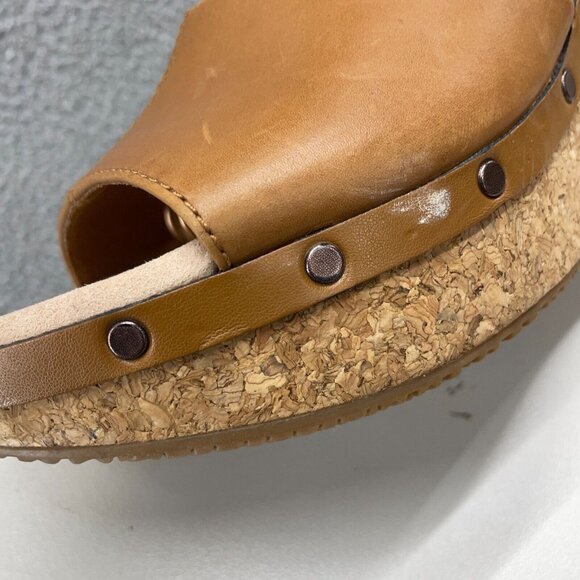 Clark Collection Sandals Womens 10 M Tan Comfort Shoes Leather Slingback Wedge - Picture 8 of 13